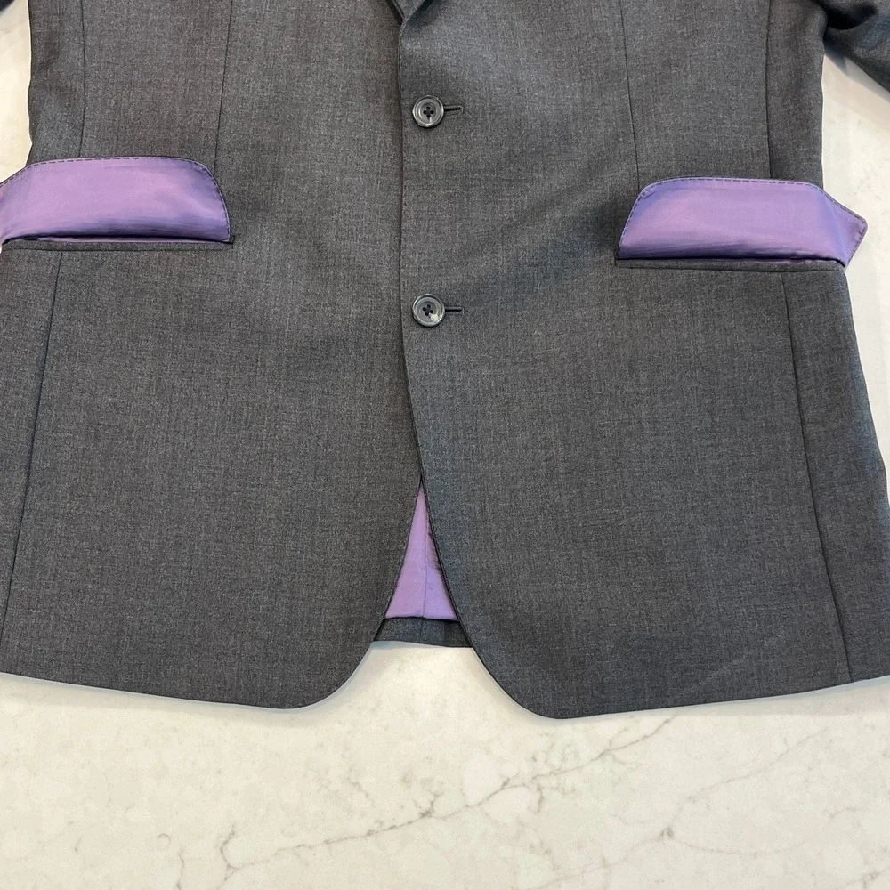 TM Lewin Blazer Mens 40S Gray Merino Wool‎ Super 110s Two Button Double Vent